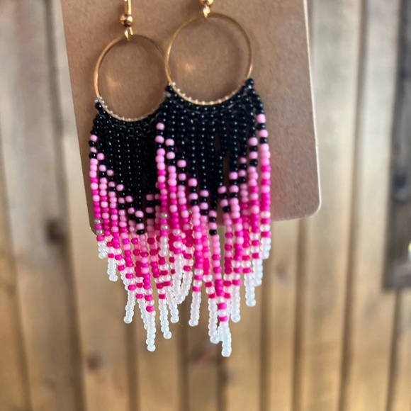 😍🤩New Summer Pink Turquoise Hand Beaded tassel boho western tribal earring Boho - Picture 1 of 8